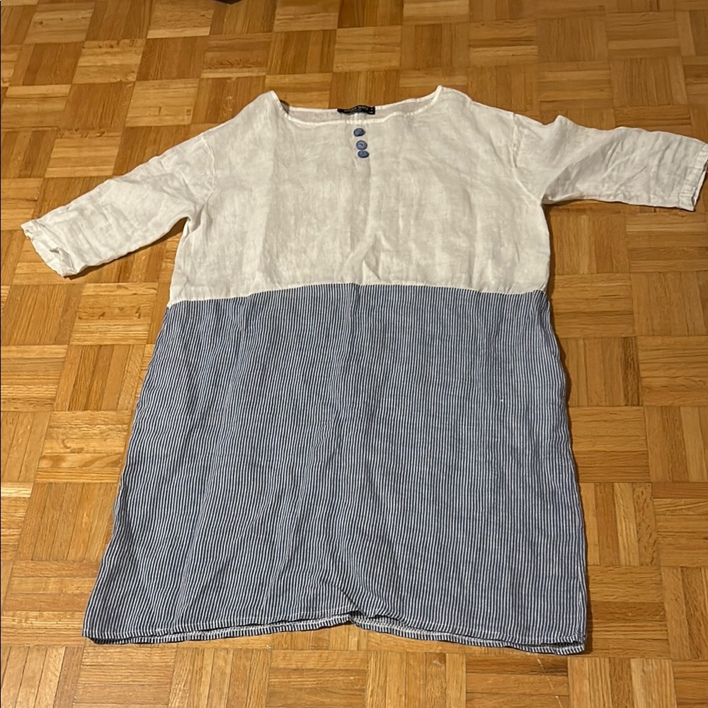 Vivian Shyu Two-Tone Linen Dress with Stripes NWOT
